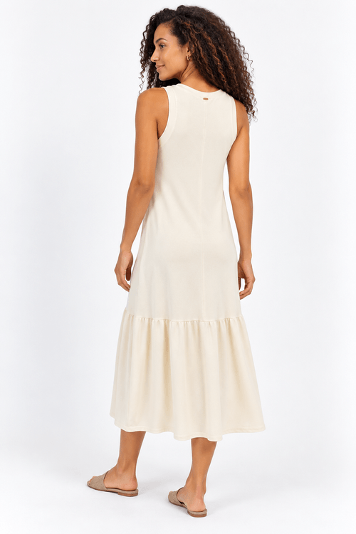 Vestido midi urca baunilha.